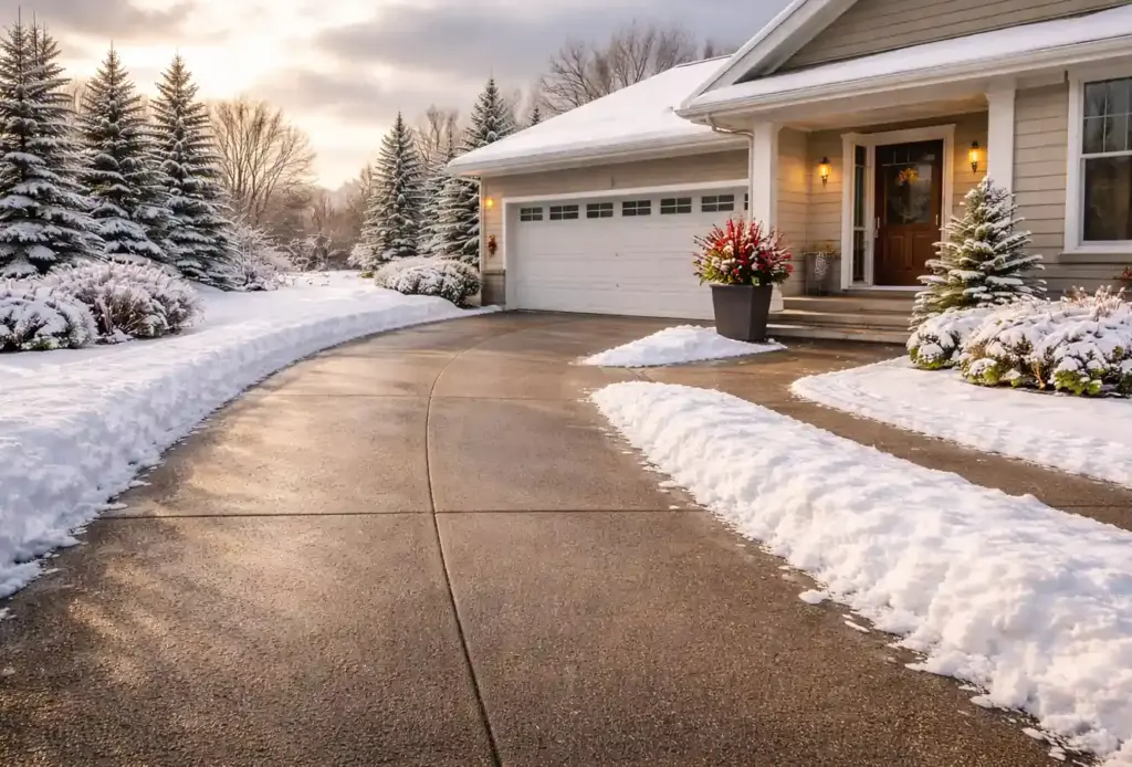 Freshly cleared driveway and entry after snow removal